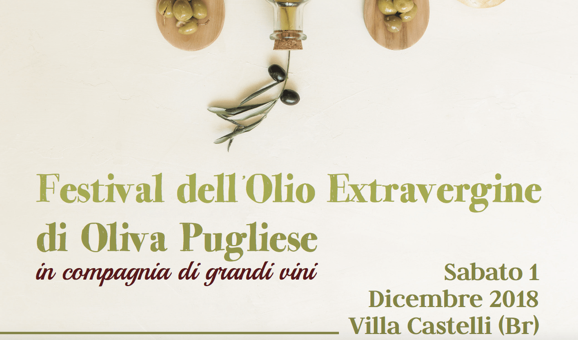 Festival dell’Olio Extravergine di Oliva Pugliese, sabato 1° dicembre a Villa Castelli con tavole rotonde e degustazioni