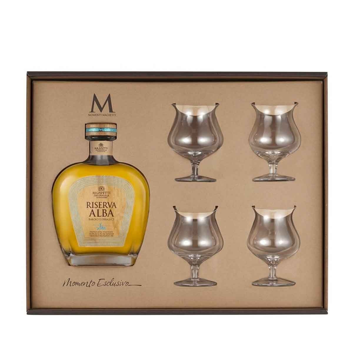 Riserva Alba Grappa di Barolo ed Erbaluce Con 4 Calici In Scatola Regalo