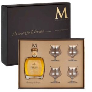 Riserva Segni Grappa di Dolcetto e Barolo Con 4 Calici In Scatola Regalo