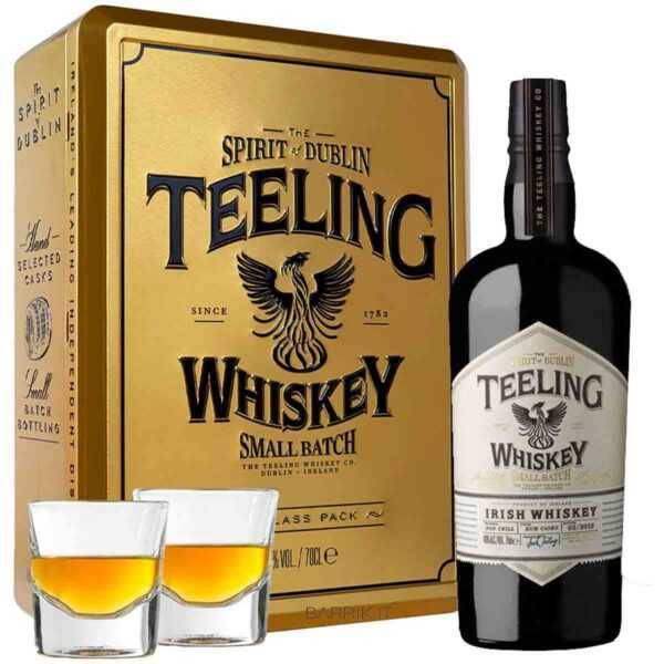 Whisky Small Batch Irish Teeling in Confezione di latta con 2 bicchieri