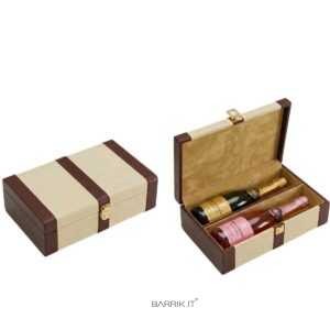 Cassetta in Pelle e Tessuto da 2 Bottiglie Regalo